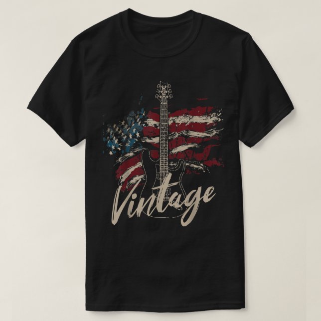Retro USA flagga Guitar 4 juli Patriotic Guitar T Shirt (Design framsida)