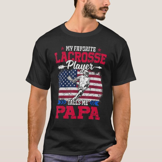 Retro USA flagga Lacrosse Player ringer mig Pappa  T Shirt (Framsida)