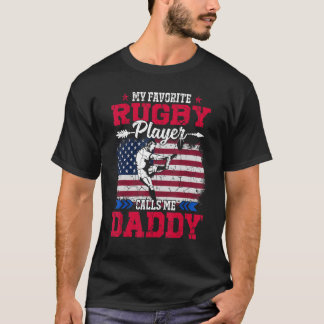 Retro USA flagga Rugby Player kallar mig pappa 4:e T Shirt