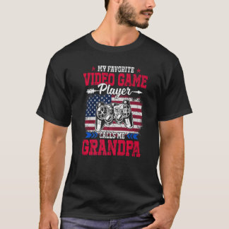 Retro USA flagga videospelaren anropar mig Grandpa T Shirt