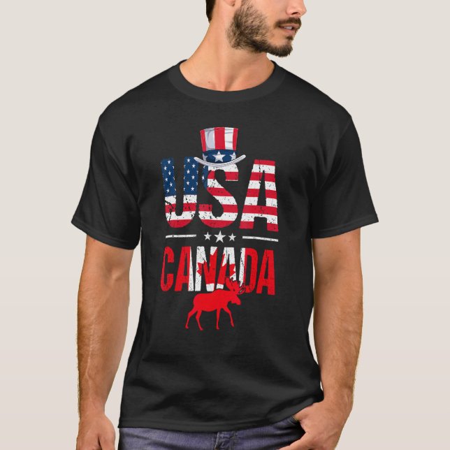 Retro USA Kanada USA flagga Patriotic Canadian Ame T Shirt (Framsida)