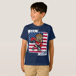 Retro USA Sloth Ice Hockey Tee Shirt