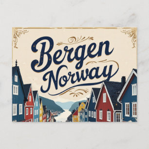 Retro utsikt över Bergen hamn Vykort