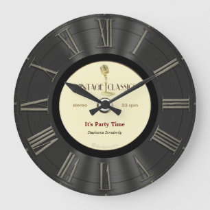 Retro utskrivaven design för vinyl rekord stor klocka