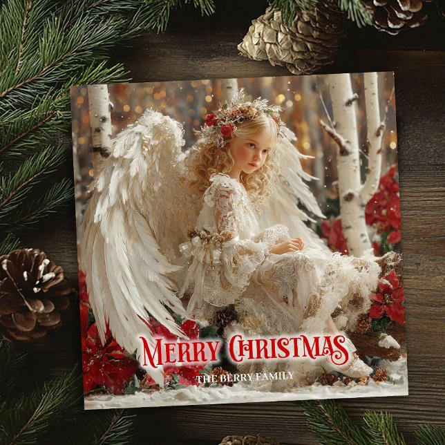 Retro vacker ängel utskrivbar hösthälsning julkort (Retro beautiful angel printable holiday greeting)