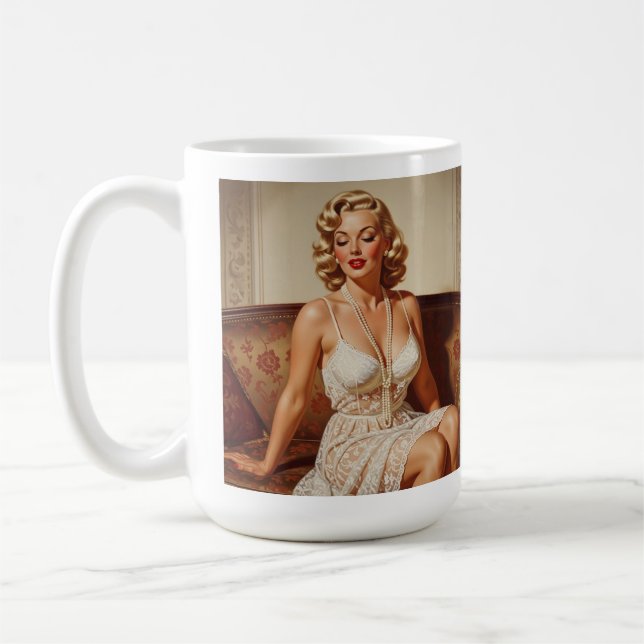 Retro Vacker Blondin 50-tals Stil Kaffemugg (Vänster)