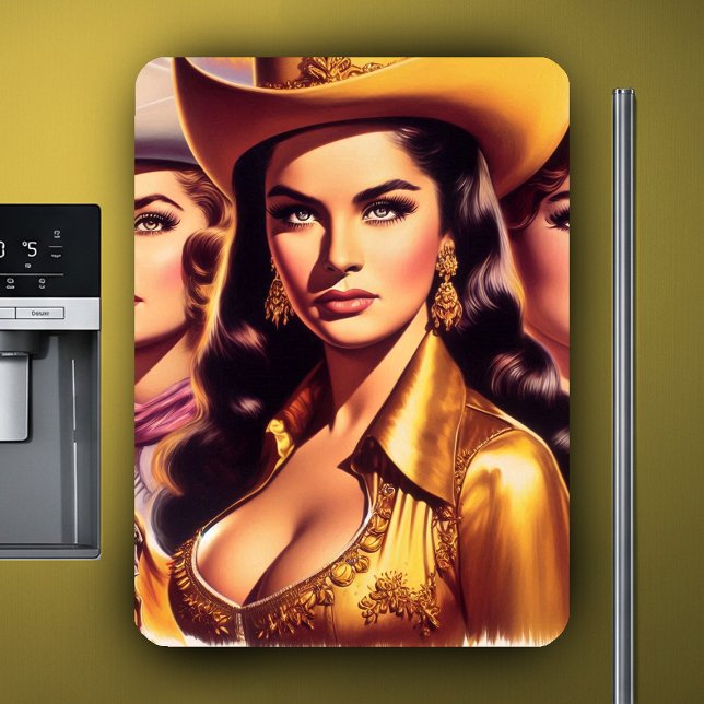 Retro Vackra Cowgirls Magnet (Skapare uppladdad)