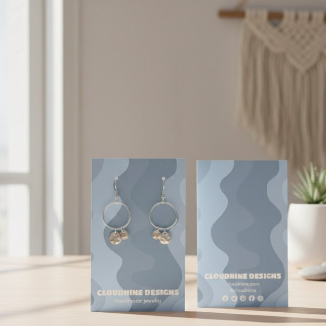 Retro Vågar Earring Necklace Juelry Visning Card Visitkort (Soft Blue Retro Waves Earring Necklace Jewelry Display Card
)