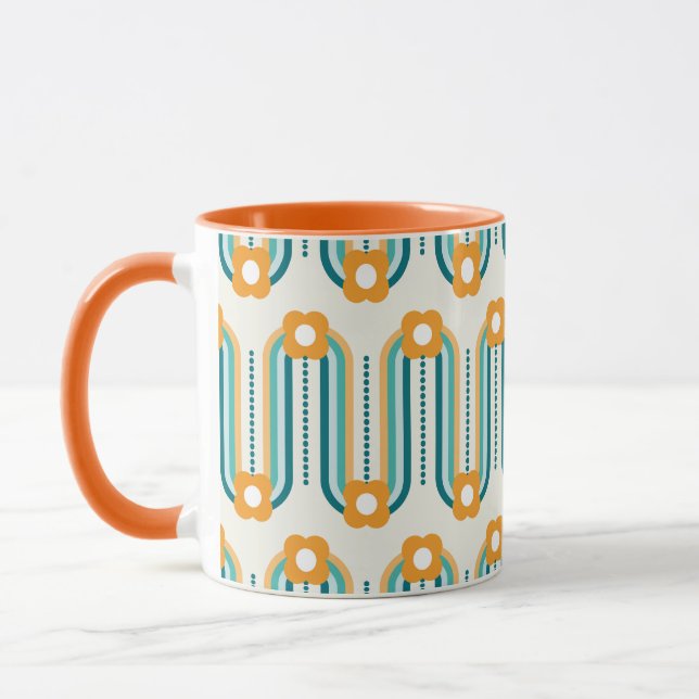 Retro Vågar och Flowers, Teal, Aqua, Orange Mugg (Vänster)