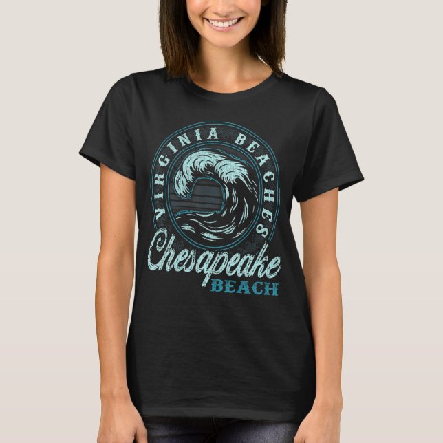 Retro-vågcirkel för chesapeake Beach T Shirt (Framsida)