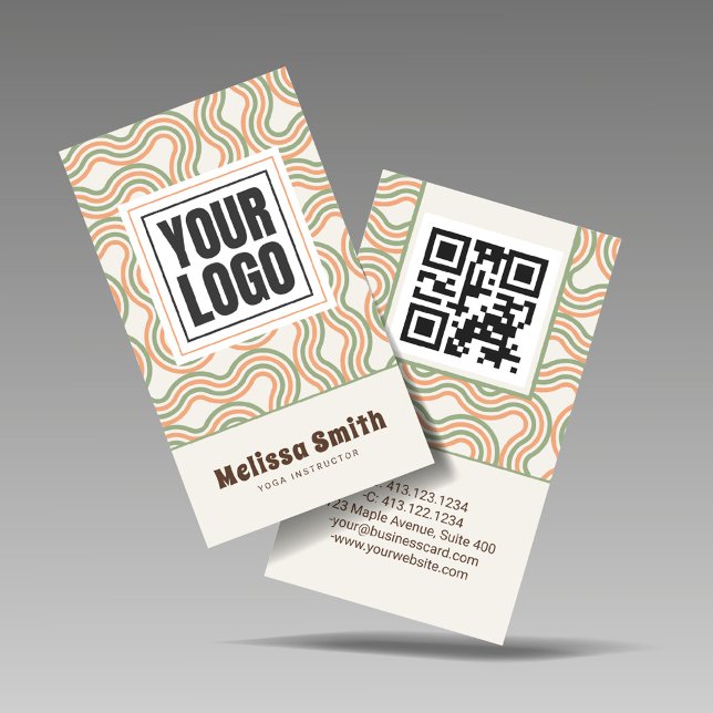 Retro Vågig Abstrakt Vertikal QR-kod Visitkort (Skapare uppladdad)