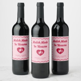 Retro Vågig Match Made In Heaven Cupid Bröllop Vinflaska Etikett