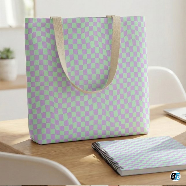 Retro Vågig Rutig Pastell Mintgrön Lavendel Presentpapper (Skapare uppladdad)