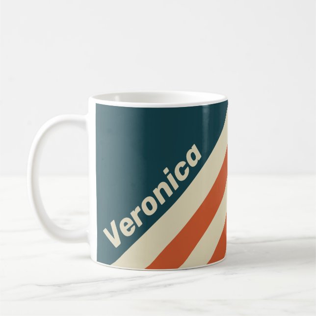 Retro Vågiga Ränder med Namn Kaffemugg (Vänster)