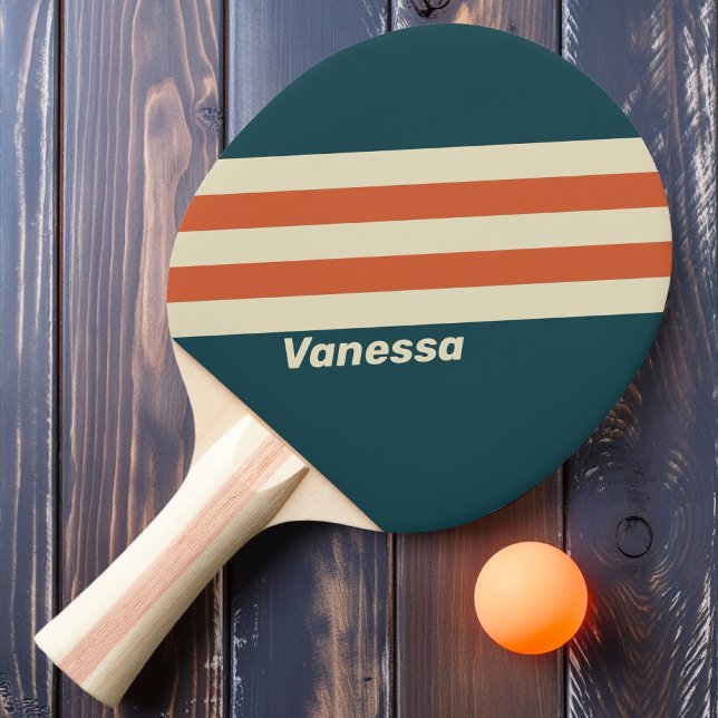 Retro Vågiga Ränder med Namn Pingisracket (Skapare uppladdad)