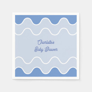Retro Vågigt Blue Curve Baby Shower Pappersservett