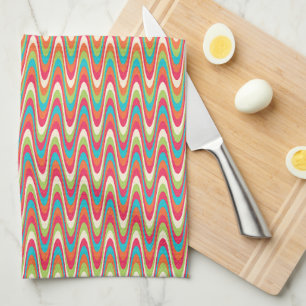 Retro Vågigt Chevron Rand Colorful Mönster Kökshandduk