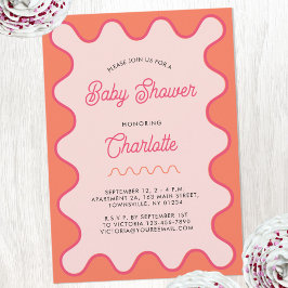 Retro Vågigt en babystövel för Orange av Rosa  Inbjudningar