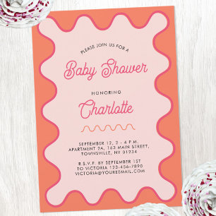 Retro Vågigt en babystövel för Orange av Rosa Inbjudningar