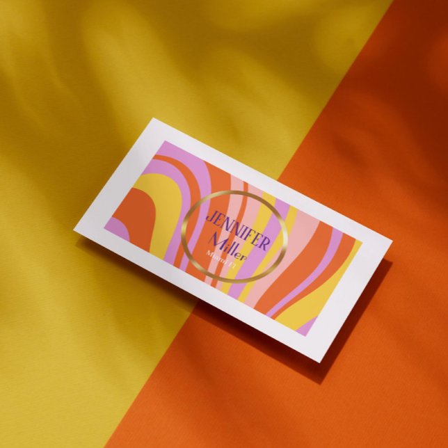 Retro Vågigt färgfull Linjer Social Media QR-kod Visitkort (Skapare uppladdad)