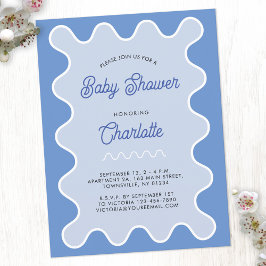 Retro Vågigt inbjudan till Blue Curve Baby Shower