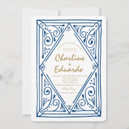 Retro Vågigt inbjudan till Blue Snöre-bröllop