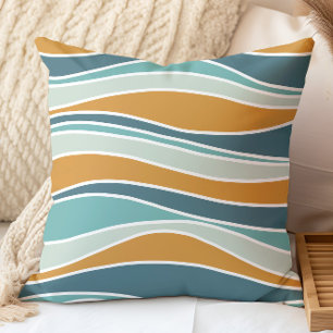 Retro Vågigt Linjer Mönster Orange, Teal, Aqua Kudde