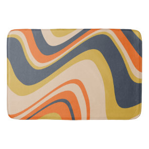 Retro Vågigt Linjer - Orange, flotta, Gult, Beige Badrumsmatta