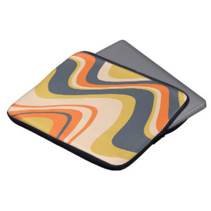 Retro Vågigt Linjer - Orange, flotta, Gult, Beige Laptop Fodral