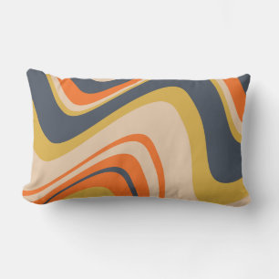 Retro Vågigt Linjer - Orange, flotta, Gult, Beige Lumbarkudde
