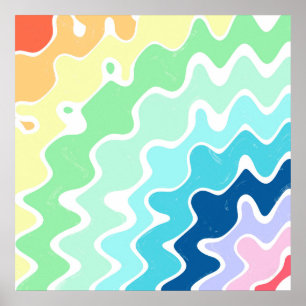 Retro Vågigt Linjer Pastel Rainbow Färg Mönster Poster