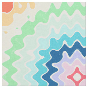 Retro Vågigt Linjer Pastel Rainbow Färg Mönster Tyg