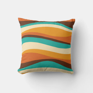 Retro Vågigt Linjer Teal, Orange, Choklad Kudde