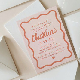 Retro Vågigt Möhippa för Rosa och rödhandskrift Inbjudningar