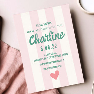 Retro Vågigt Möhippa för Rosa Stripe-handskrift Inbjudningar