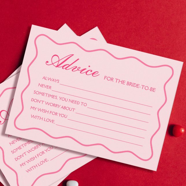 Retro Vågigt Rosa Advice för bridkortet Inbjudningar (Skapare uppladdad)