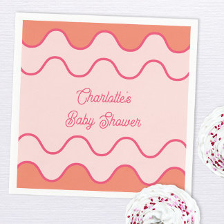 Retro Vågigt Rosa Curve Baby Shower för Orange Pappersservett