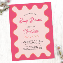 Retro Vågigt Rosa Curve Baby Shower-inbjudan Vykort