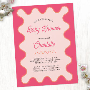 Retro Vågigt Rosa Curve Baby Shower-inbjudan Vykort