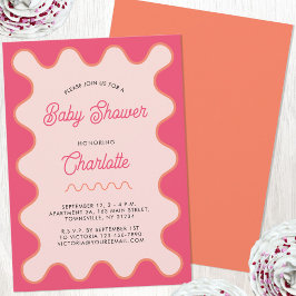 Retro Vågigt Rosa Curve Baby Shower Inbjudningar