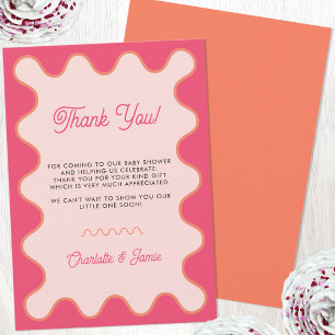 Retro Vågigt Rosa Curve Baby Shower Tack Kort