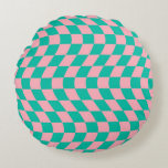 Retro Vågigt Rosa Grönt Checkes - förvrängd kontro Rund Kudde<br><div class="desc">Perfekt,  skevad designkudde i pastel färg,  fullt av underbara vibes. Modern,  förvrängd checkers mönster. Den här trevliga,  psykedeliska designen tar dig till underlandet. Warped checkar in pastel färg. Virvel- och virvelkontroller,  bockad pastel mönster</div>