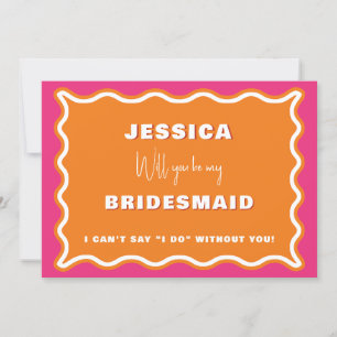 Retro Vågigt Rosa Orange Photo Bridesmaid Frieri Inbjudningar