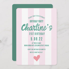 Retro Vågigt Rosa Stripe Handskrift 21St Birthday Inbjudningar