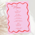 Retro Vågigt Squiggle Rosa Red Handskriftlig Bröll Meny<br><div class="desc">Ett trendig vågigt handskrivet menykort för skrivet skript i stil bröllop enligt den senaste trenden i bröllop stillastående.</div>
