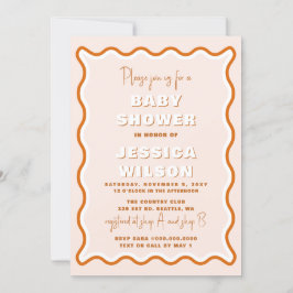 Retro Vågigt Terracotta Gender Neutral Baby Shower Inbjudningar