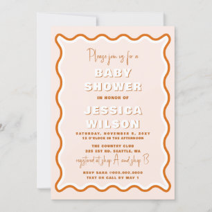 Retro Vågigt Terracotta Gender Neutral Baby Shower Inbjudningar