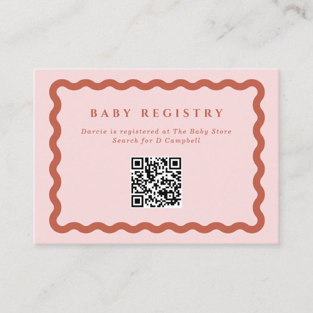 Retro Vågigt terracotta Ram Baby register QR-kod Tilläggskort (Framsida)
