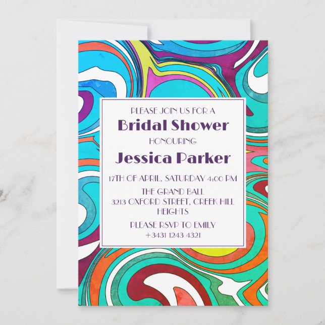 Retro Vågigt unik färgstark Möhippa Inbjudningar (Framsida)