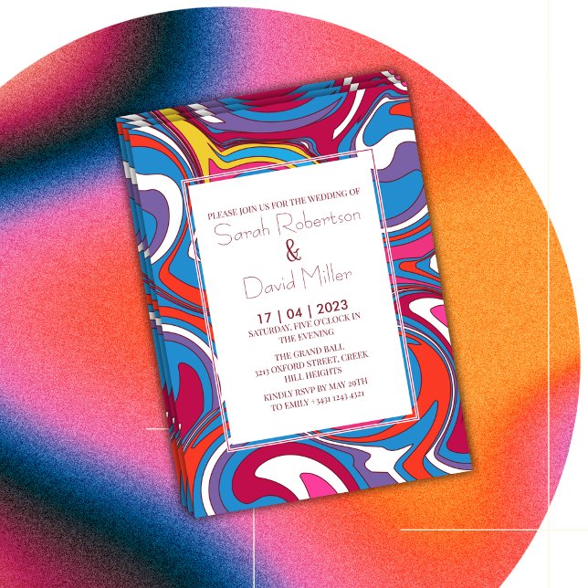 Retro Vågigt Vibrant Bröllop Inbjudningar (Skapare uppladdad)